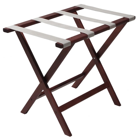 Deluxe Straight Leg Luggage Rack With Silver Straps - Mahogany